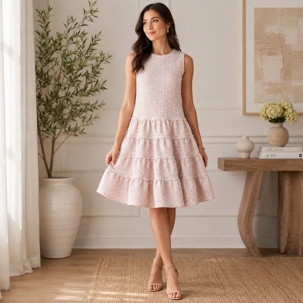 ADEAM Japan Pastel Tweed Boucle Tiered Dress‎ NWT Size 4 Luxury Designer